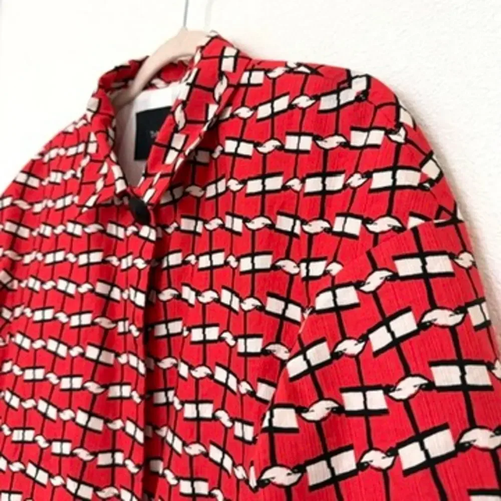 Tara Jarmon Red Graphic Print Statement Coat France Cotton Jacket Sz 40 - Picture 3 of 9